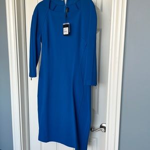 St. John knit 3/4 sleeve sheath dress. Size 14. New with tags. Tahoe blue color.